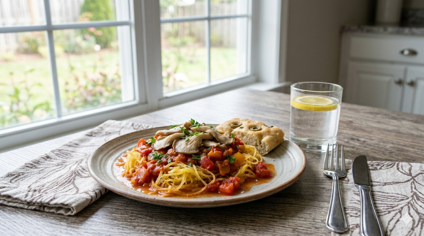 Fırınlanmış Spagetti Kabağı ve Domates Soslu Mantar